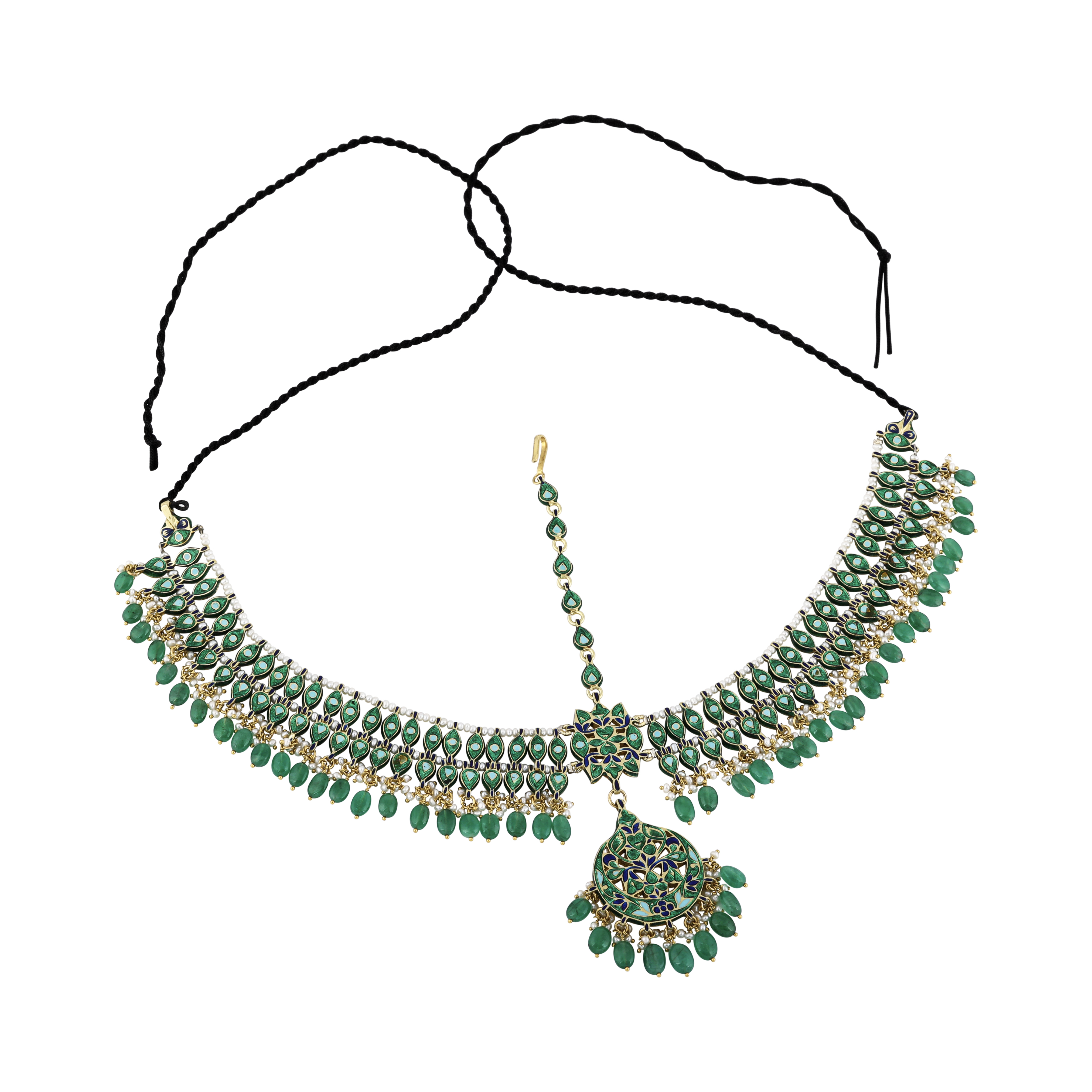 Polki Mathapatti with Emerald Drop Chandbali Design